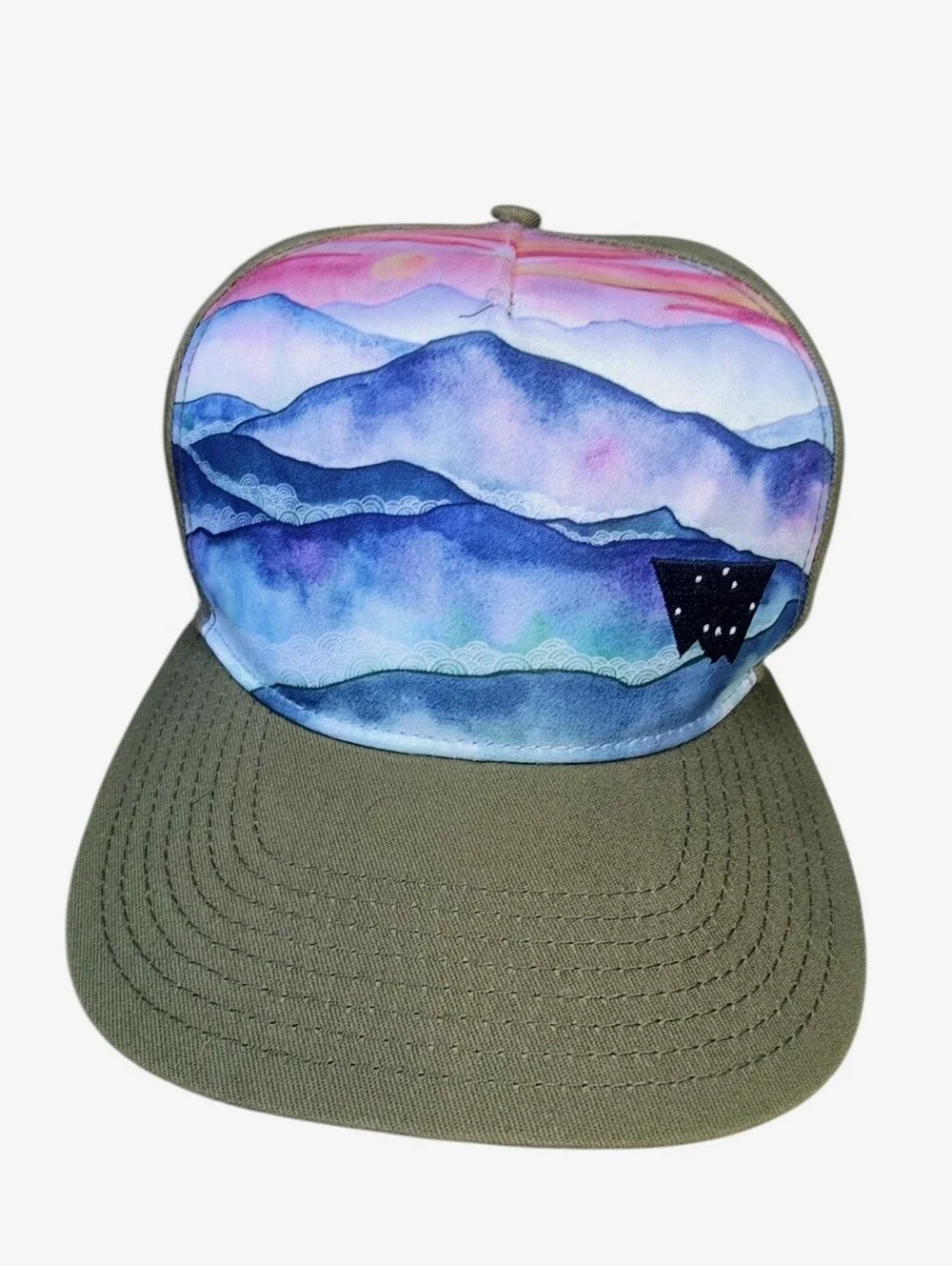 NWOT Vela Apparel Snapback Hat Adjustable Army Green Blue Ridge Mountains